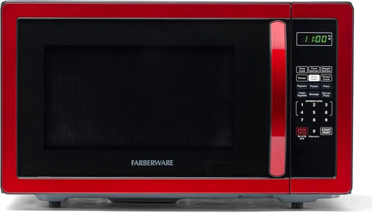 1,1 Cu. Pied. Micro-ondes de comptoir – 1000 W, cuisson automatique, dégivrage, facile à nettoyer, verrouillage pour enfants, rouge métallisé
