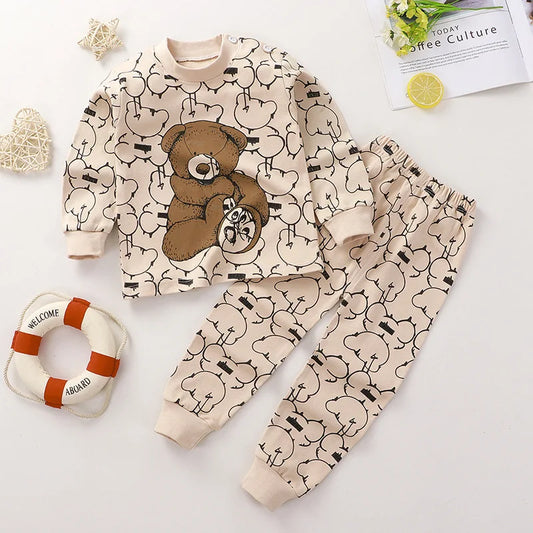 Baby cotton loungewear, kids' classroom outfit, boys' and girls' pajamas, long-sleeve T-shirt + pants, new 2024 collection
