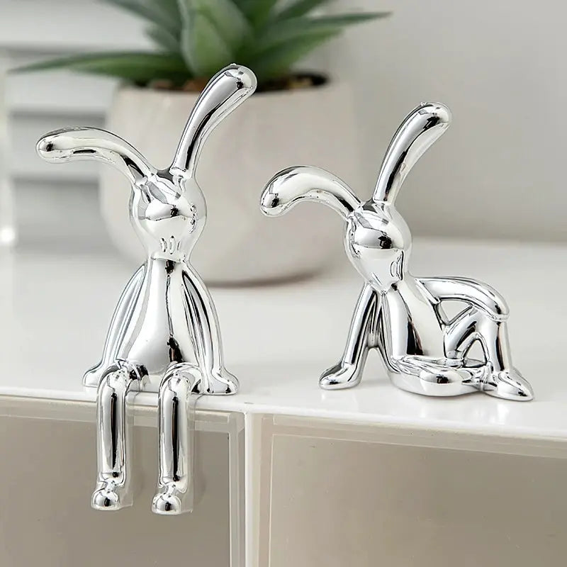 Double Statue de lapin à longues oreilles, 2 pièces, accessoires de décoration de dessin animé, salon, chambre à coucher, voiture, ornement décoratif de bureau
