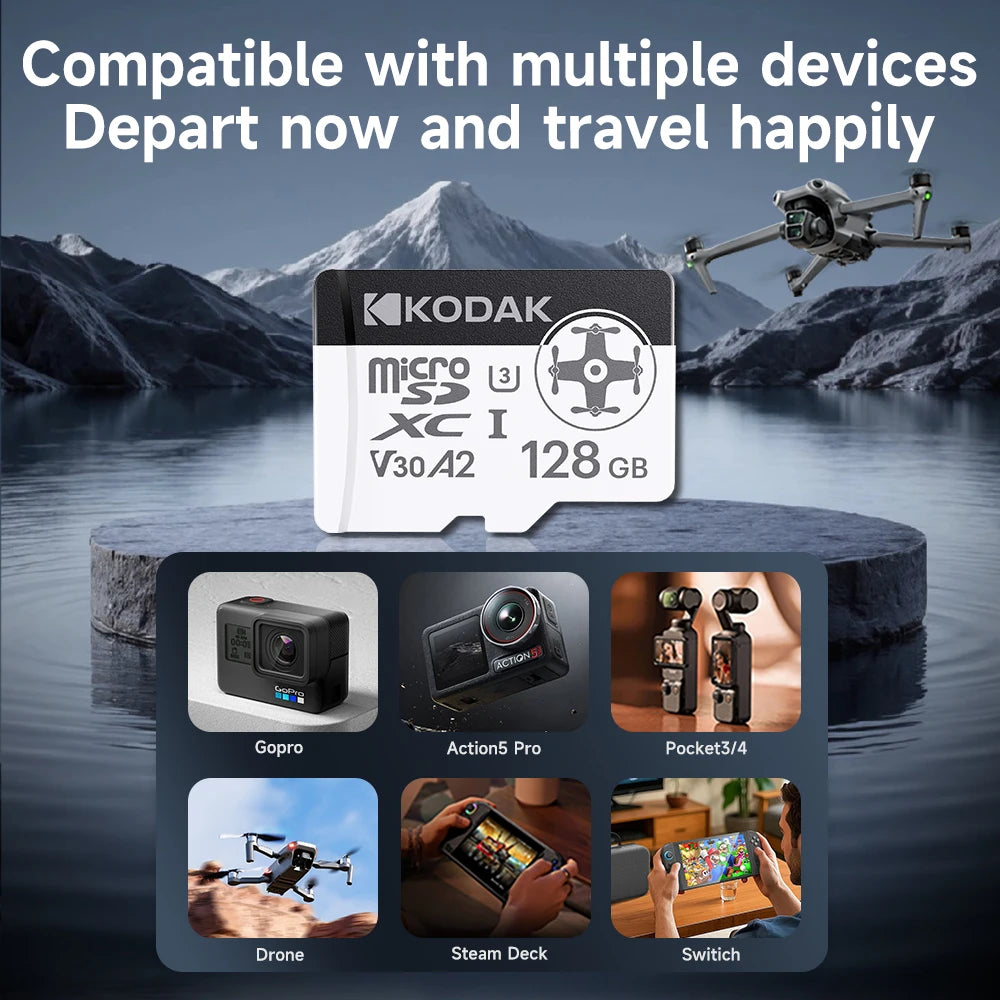 Carte Micro SD A2 haute vitesse jusqu'à 200 Mo/s — compatible drones et caméras