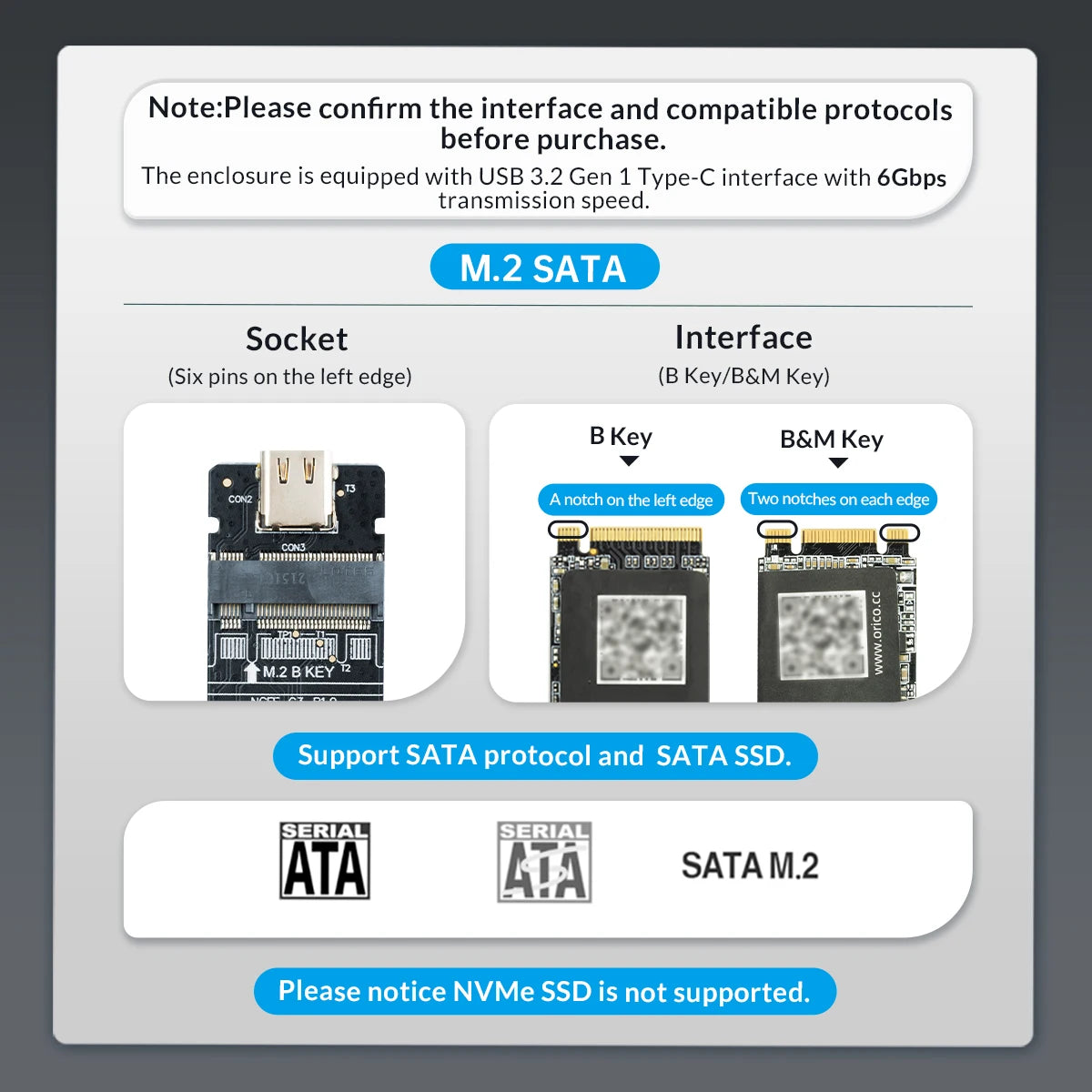 ORICO M.2 NVMe SSD boîtier 10Gbps USB 3.2 Gen2 boîtier conception Simple sans outil prise en charge UASP pour les joueurs NVMe SATA SSD