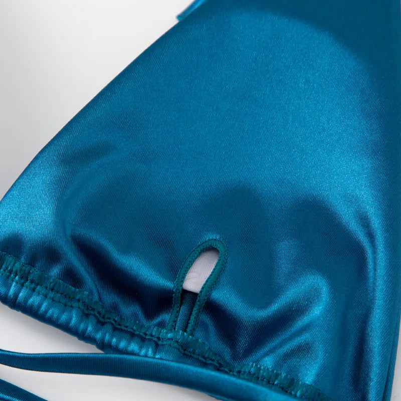 Licou brésilien métallique Satin Bikini femmes maillots de bain femme maillot de bain deux pièces Bikini ensemble coupe haute maillot de bain maillots de bain