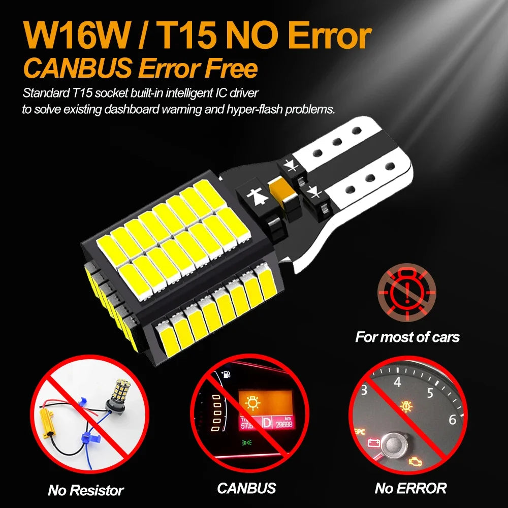 Ampoules LED T15/T16 haute puissance feux de recul pour voiture — 2000LM, blanc 6500K, 12V