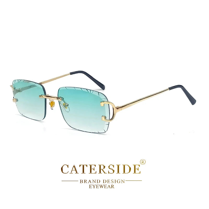 Lunettes de soleil carrées sans monture dégradé — métal, punk, UV400, homme et femme