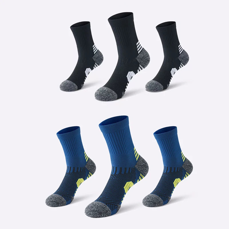 3 paires de chaussettes atétiques pour hommes, chaussettes de sport respirantes, de course en plein air, de Compression, longues, noires, blanches, bleues, extensibles
