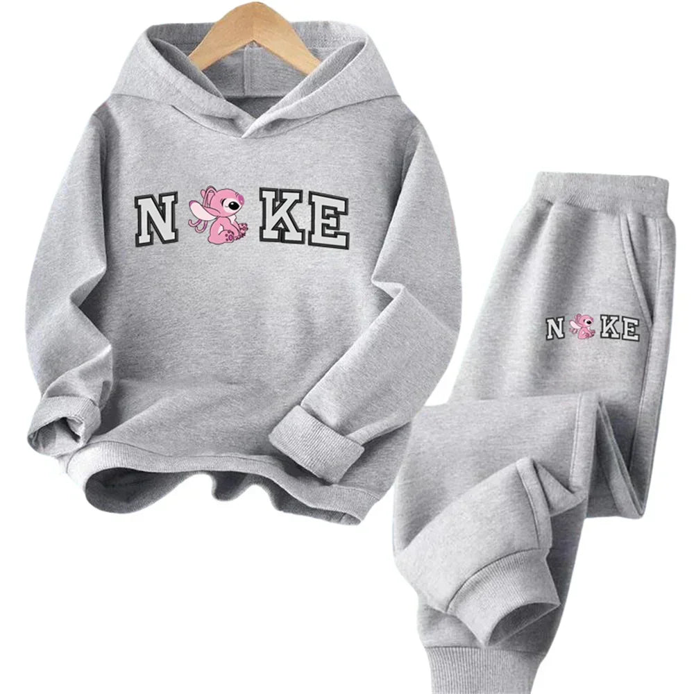 Kids' hooded sweatshirt set, cartoon Stitch, for boys and girls, autumn and winter, outdoor travel,