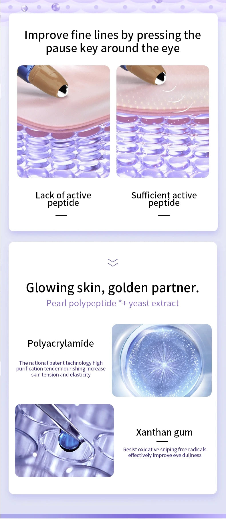 O'CHEAL – Crema antiarrugas para ojos con bola rodante, secado rápido, hidratante, ácido hialurónico, suero refrescante para ojos, atenúa las líneas finas