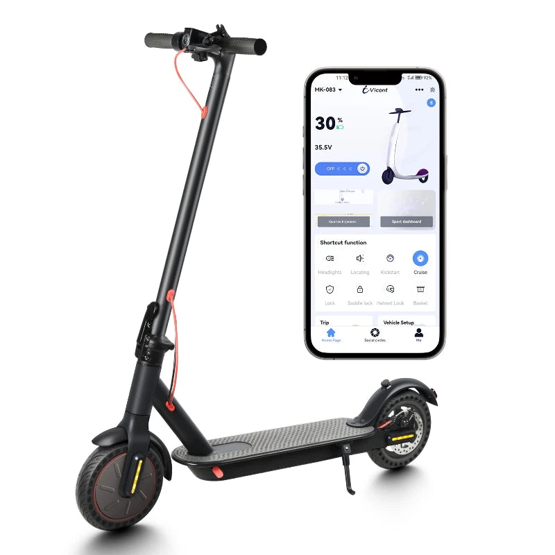 Foldable Electric Scooter | Disc Brakes, 350W Motor, 25 km/h Speed, 30 km Max Range, 36V 10.4Ah Battery, App Control, Solid Tires