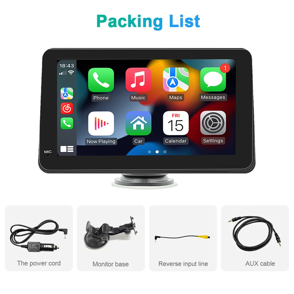 7-inch Portable Touchscreen IPS CarPlay Android Auto Car Stereo Multimedia Video Player GPS Navigation Wifi Backup Camera