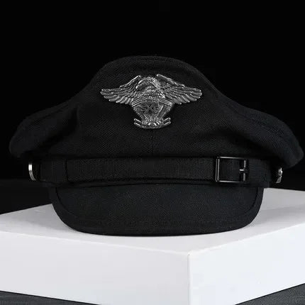 Casquette de marin rétro à visière de la marine pour hommes et femmes, chapeau militaire de printemps en toile, ceinture d'aigle grise, Casquette de Locomotive, 2024