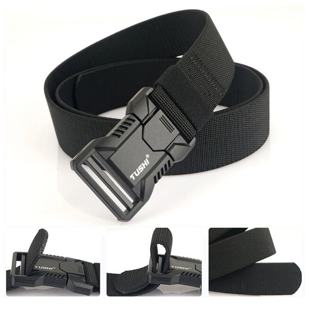 TUSHI – ceintures élastiques à boucle enfichable en alliage d'aluminium pour hommes, ceinture tactique Durable, Cowboy, ceinture militaire en plein air, chasse