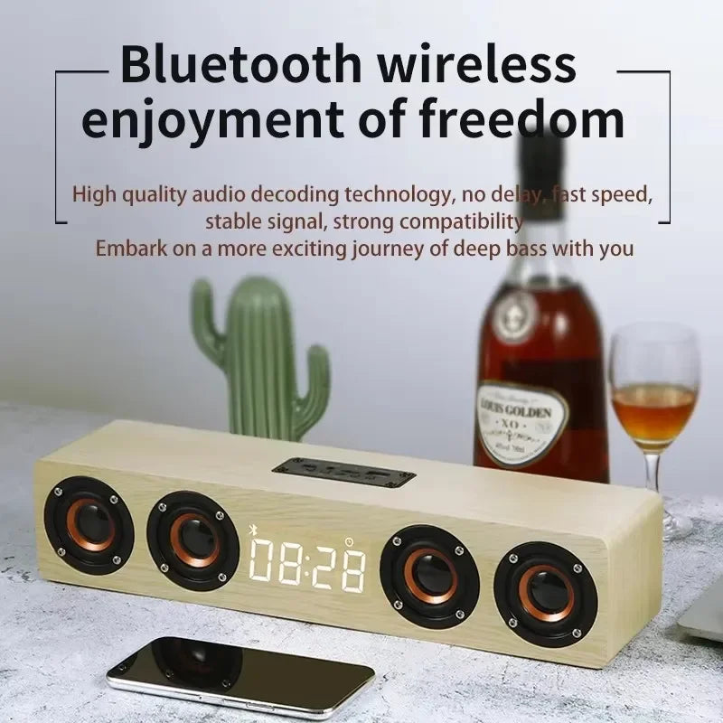 W8C – retro wooden soundbar, wireless Bluetooth speakers, tabletop computer horn, portable heavy bass, stereo surround music sound