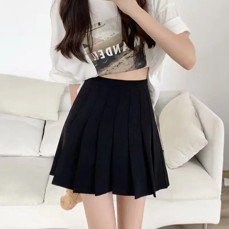 Mini jupe plissée avec short pour femmes, taille haute, ligne a, jupe patineuse, blanc, noir, rose, uniforme scolaire sportif, nouvelle mode, offre spéciale