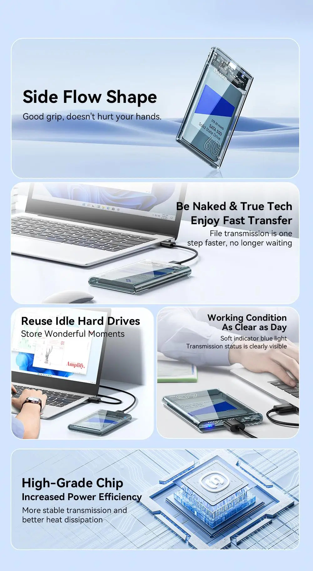 Essager 2.5 pouces SATA boîte USB 3.0 HDD boîtier étuis de disque dur mobiles pour SSD 2.5 pouces SATA boîtier de stockage boîtier de disque dur