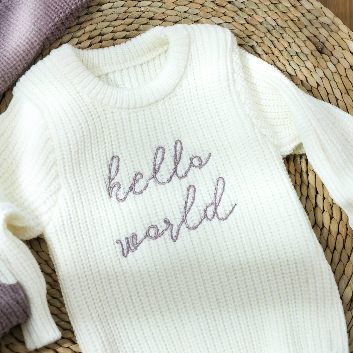 Ylsteed Hello World – pelele de punto para recién nacido, con gorro de pompón a juego, jersey para bebé niño y niña, conjuntos para sesión de fotos