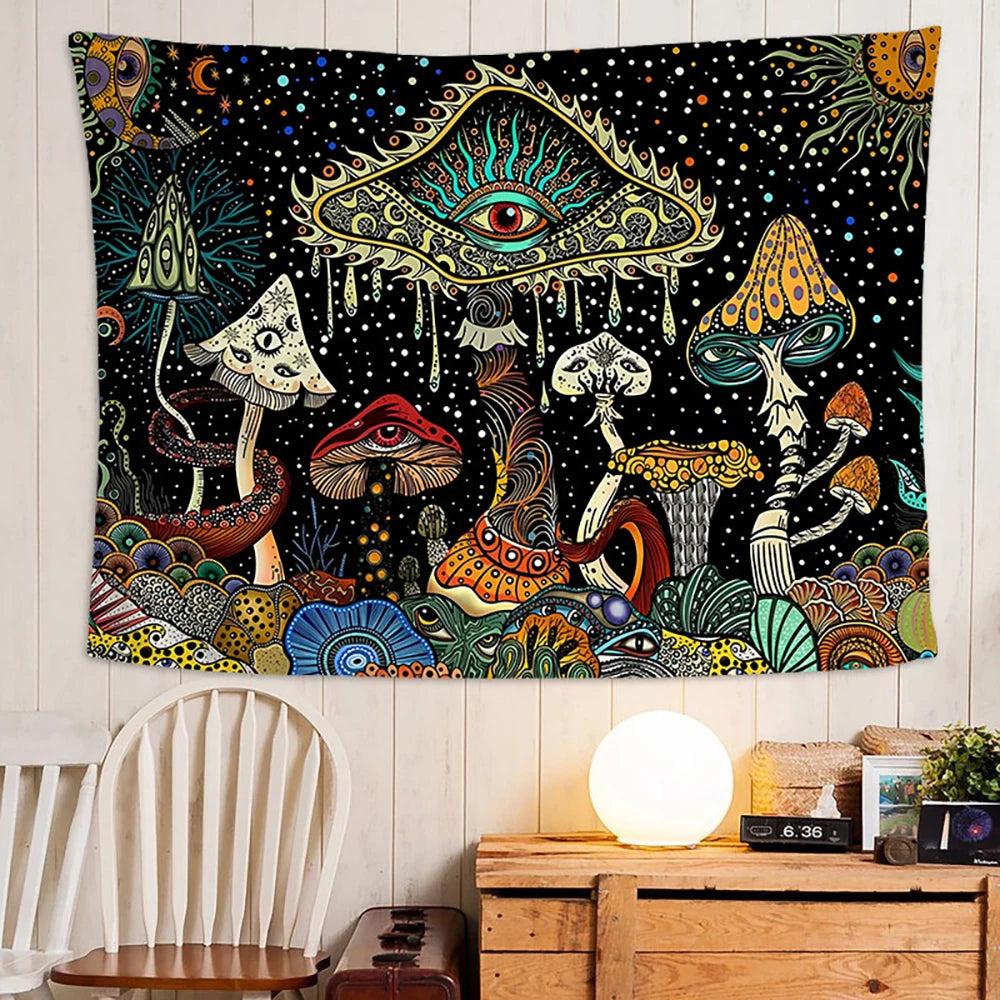 1 Pc tapisserie de champignons yeux psychédéliques tapisserie tapisserie de mer paon bohème tapisserie abstraite océan tapisserie tenture murale pour