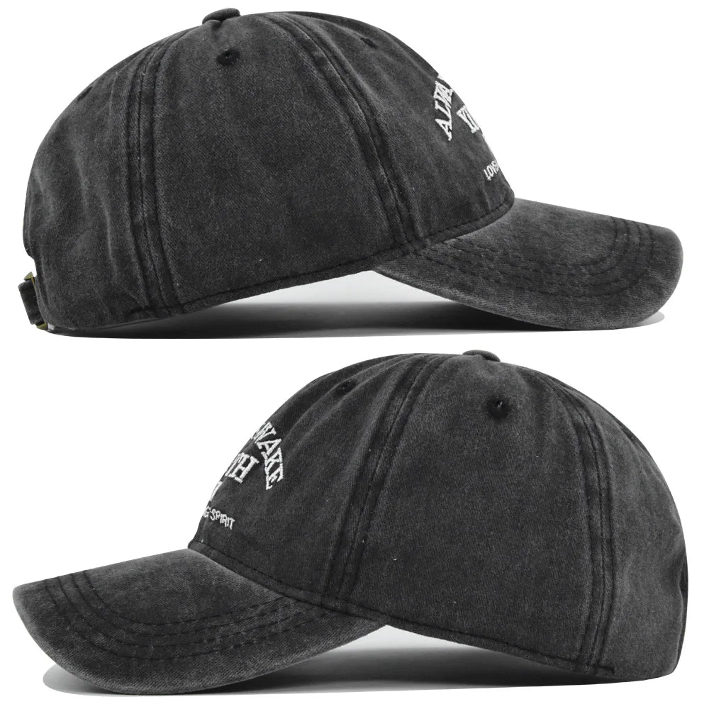 Casquette de baseball lettre brodée — hommes, femmes, mode, vintage, solide, sports plein air, snapback (v2)