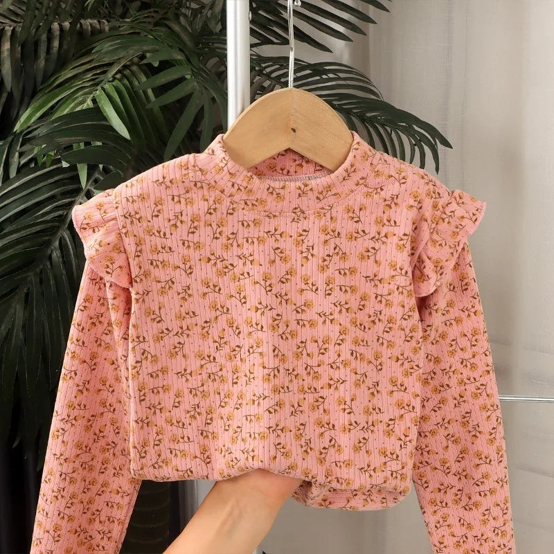 Maillot de corps à manches longues pour enfants, joli t-shirt à pois floraux, chemise en Y douce pour enfants, garçons et filles, 2-10T