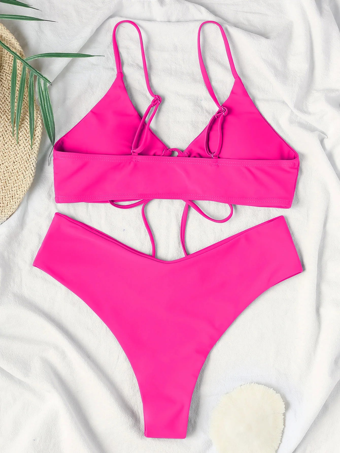 Nouveau ensemble de Bikini à haute élasticité pour 2025 été deux pièces couleur unie à lacets Sexy femmes maillot de bain plage maillot de bain maillots de bain