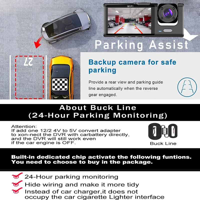 3 WIFI Dash Cam Car Cabin DVR 1080P In-Vehicle Three-Way Channel DVR Recorder Video Recorder Dashcam Camcorder