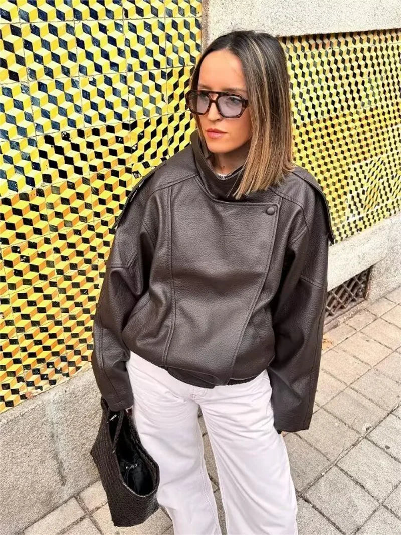 Veste femme automne 2025 nouveau noir à manches longues galets Faux cuir veste moto Style personnalité mode