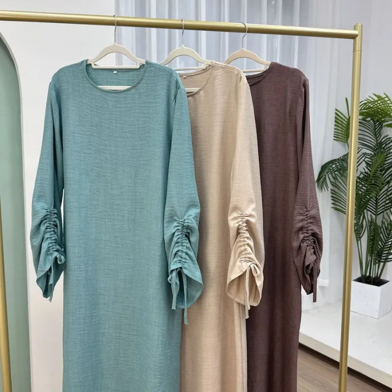 Robe modeste pour femmes musulmanes, arabie saoudite, Eid dubaï, Abaya uni, fête de vacances islamique, couleur unie, turquie, poignets à lacets, vêtements longs, 2024