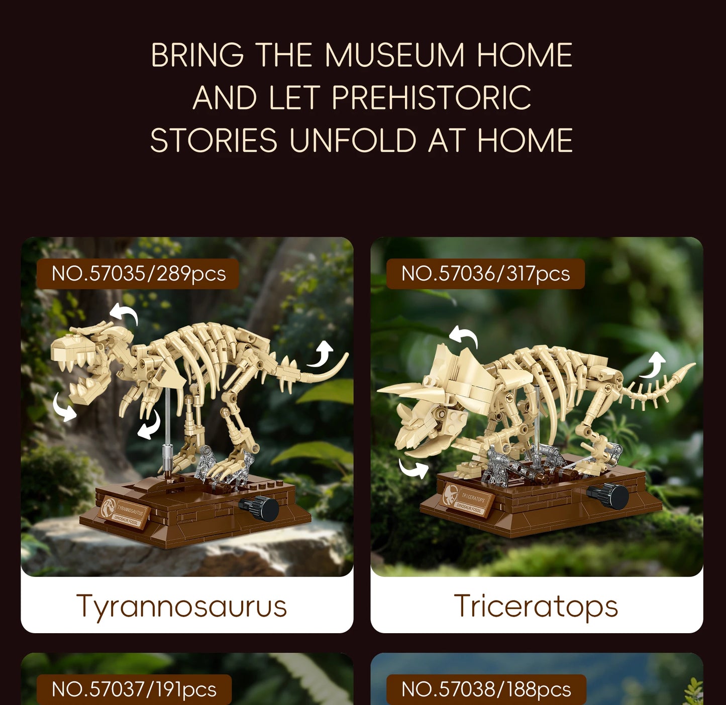 Nouveaux modèles de squelettes de dinosaures MOC 2026 : T-Rex, Tricératops, Mosasaure, Pterosaure, kit de construction de fossiles, cadeau pour les garçons et les collectionneurs