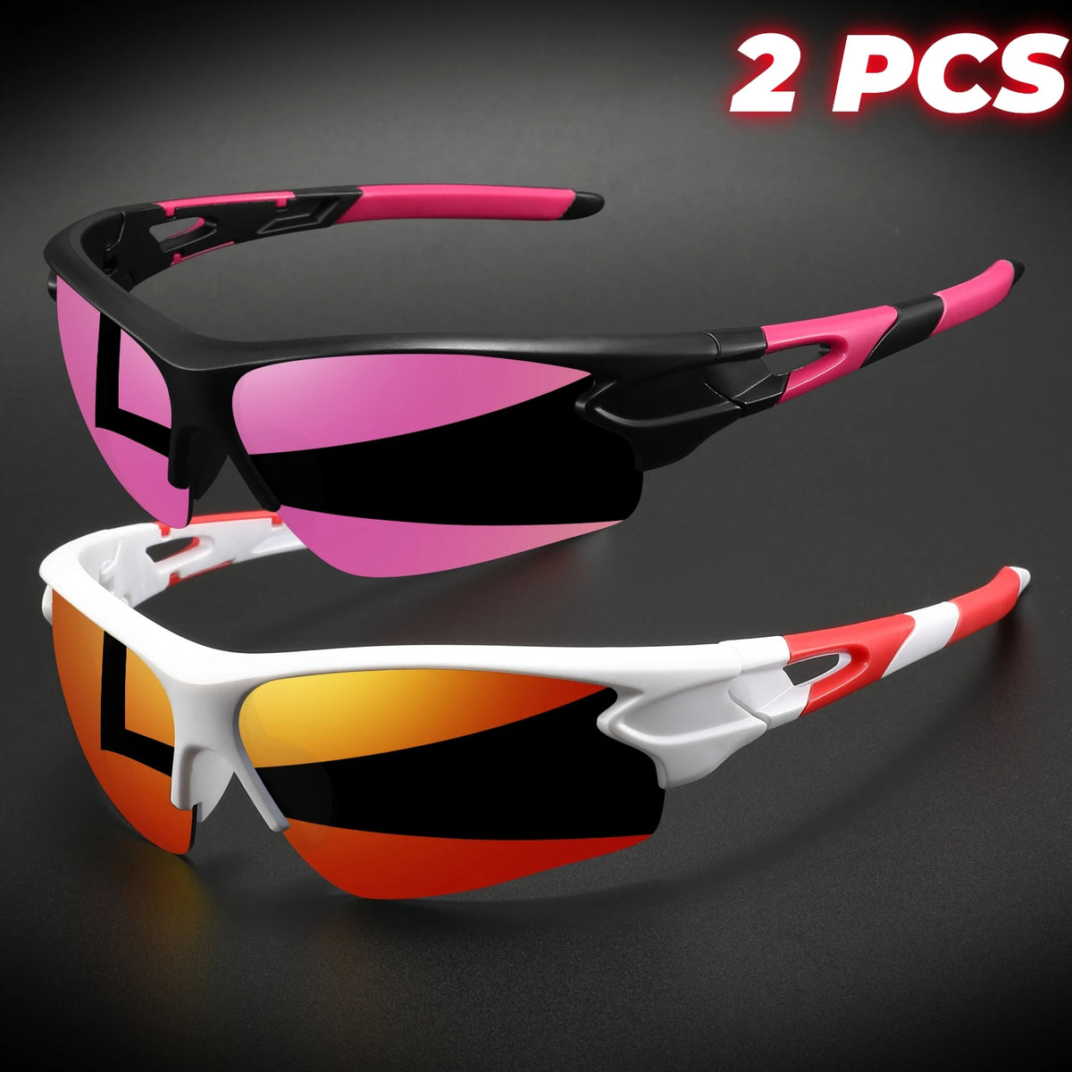 2 pièces lunettes de sport enveloppantes semi-sans monture — cyclisme, randonnée, UV400, anti-buée, unisexe