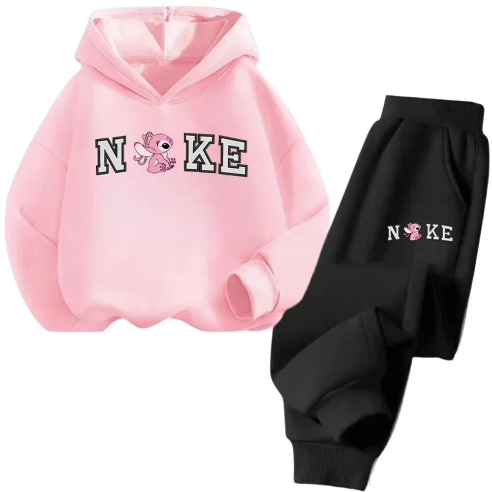 Kids' hooded sweatshirt set, cartoon Stitch, for boys and girls, autumn and winter, outdoor travel,