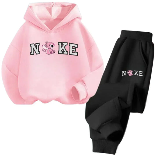 Kids' hooded sweatshirt set, cartoon Stitch, for boys and girls, autumn and winter, outdoor travel,