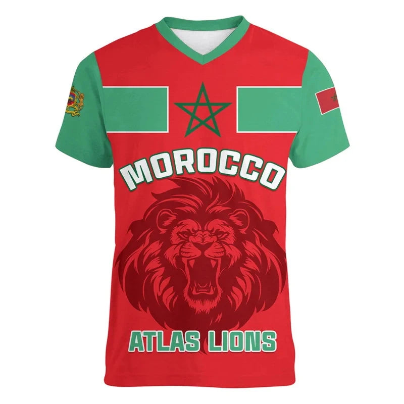 3D Moroccan T-Shirt Moroccan Flag Graphic Emblem T-Shirt for Men Casual Wear Unisex Short Sleeve Gym Fitness V Tops
