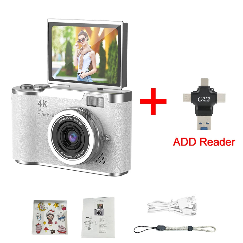 New 4K CCD 8X Digital Zoom Digital Camera for Students 48MP Compact Digital Photography Camera 180 Flip Screen Selfile Camera