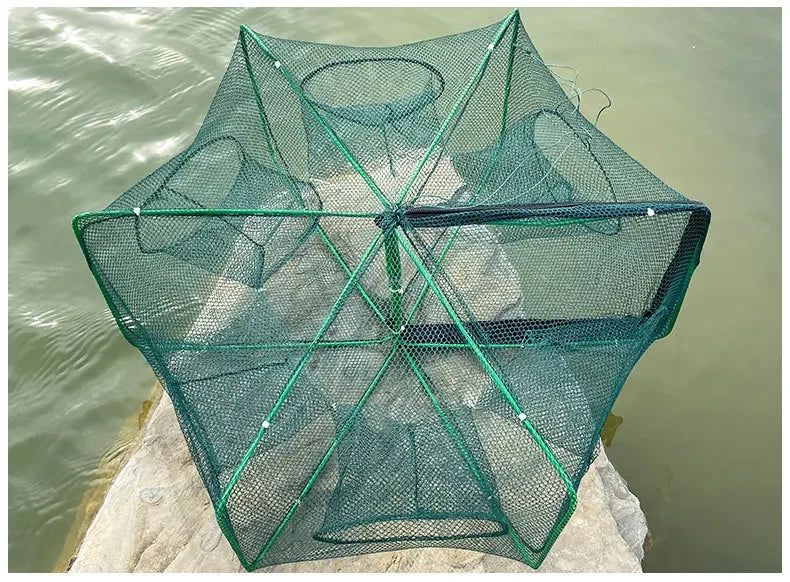 Filet de pêche en maille pliée hexagonale octogonale, 8 trous, filets de pêche à la main, filets de lancer, écrevisses, crevettes, piège de réservoir, Cage, outil de maille