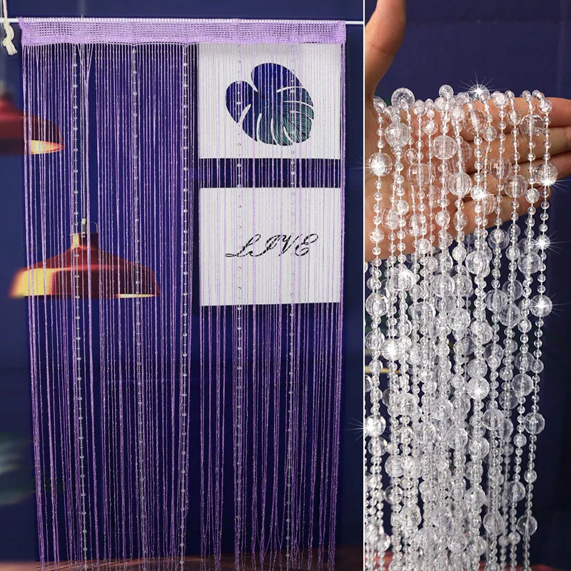 Rideaux à cordes perlées en cristal, 100cm x 200cm, pour salon, porte, mur, fenêtre, écran, gland