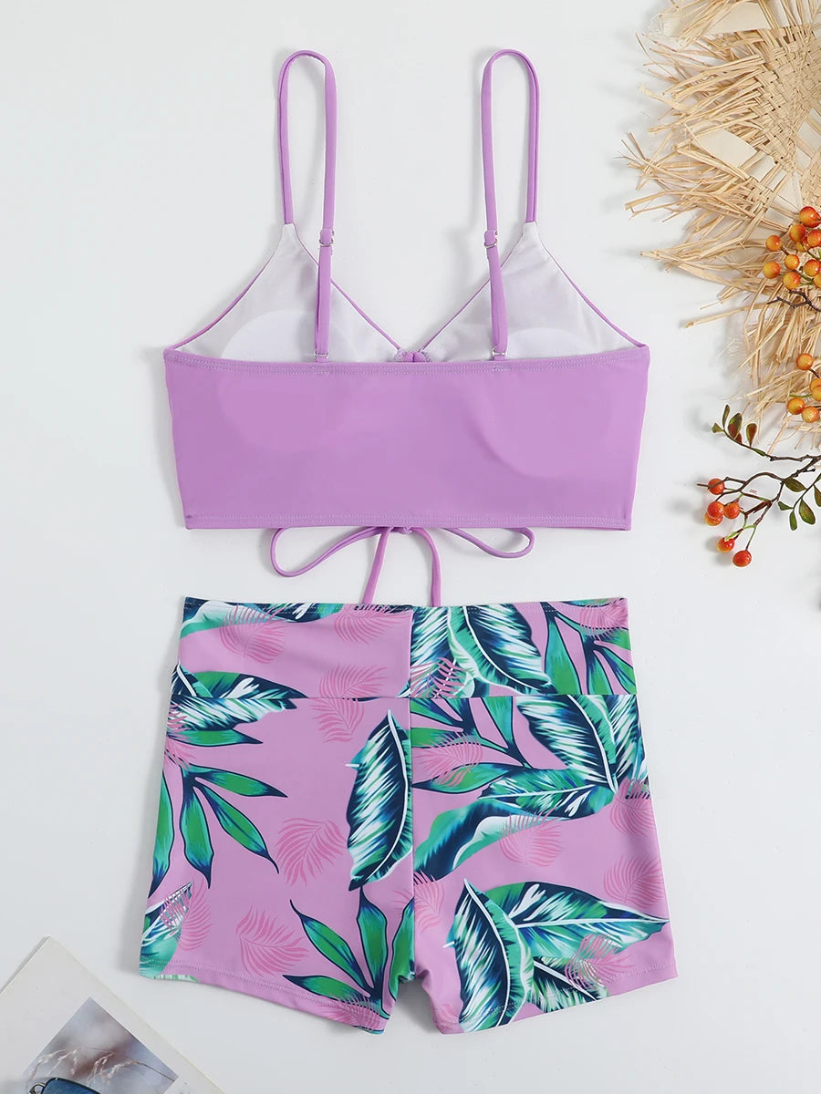 Maillots de bain femme 2026 : Bikinis short à cordon de serrage devant, taille haute, pour la natation et la plage