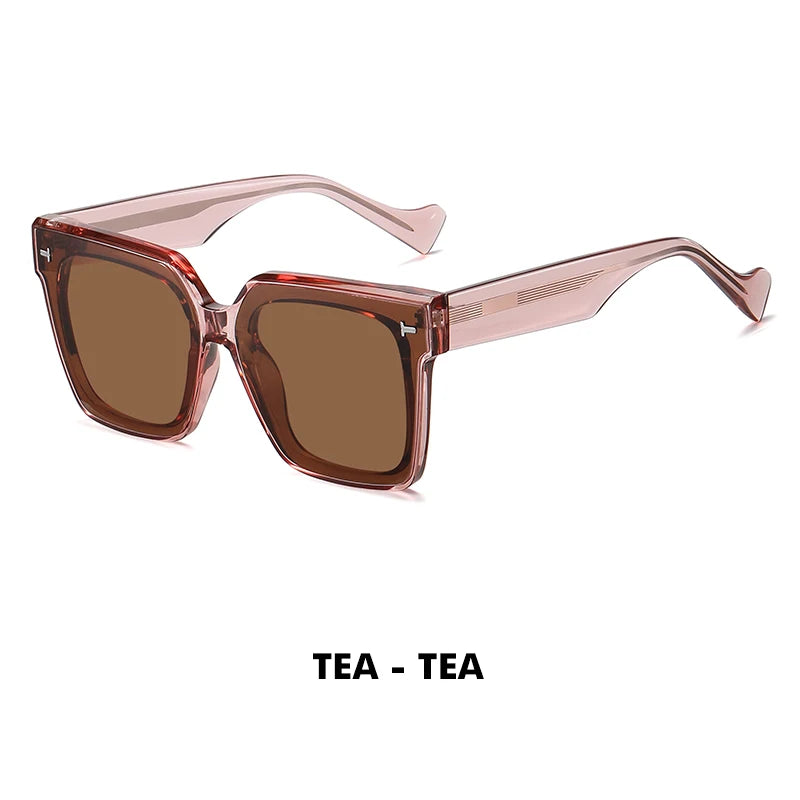 Lunettes de soleil carrées polarisées de qualité supérieure avec rivets en cristal épais pour femmes, lunettes de conduite élégantes surdimensionnées pour hommes, lunette de soleil femme