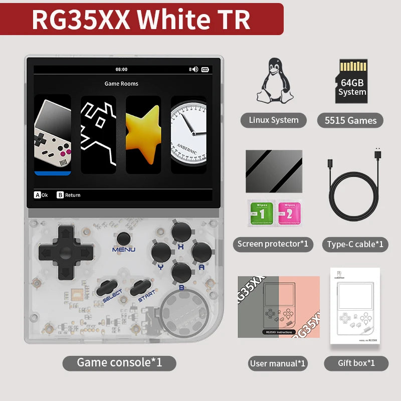 Console de jeu rétro portable — écran IPS 3,5", Linux, WiFi, Bluetooth, HDMI, 5000+ jeux, 64 Go