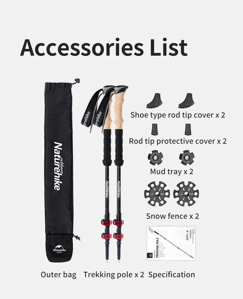 Naturehike baton de randonnée 2 pièces baton telescopique Fibre de carbone baton de marche randonnée léger accessoir randonnee Bâton d'escalade canne telescopique baton marche nordique carbone canne pliable randonnée