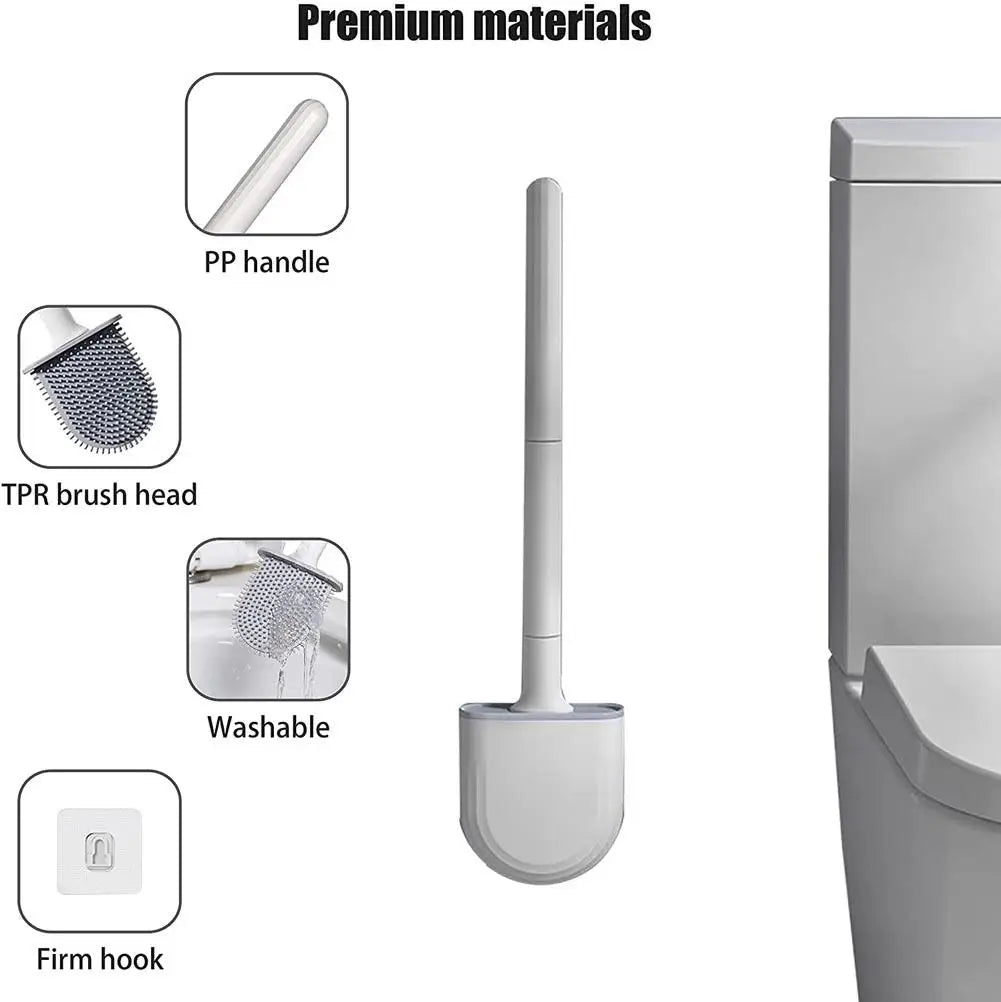 Nettoyeur de brosse de toilette suspendu en Silicone, avec manche Long, nettoyeur Flexible, brosse de salle de bain, support à séchage rapide, accessoires de salle de bains