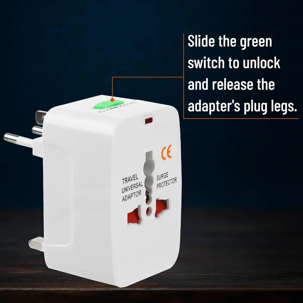 Universal Travel Adapter, Compact International Power Adapter for US, EU, UK, AU, and India Outlets
