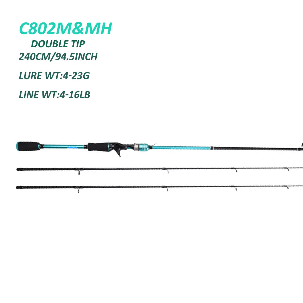 1.65m 1.8m 2.1m 2.4m haute teneur en carbone moulé moyen lourd M MH DOUBLE pointe basse coup mer eau douce tige de pêche