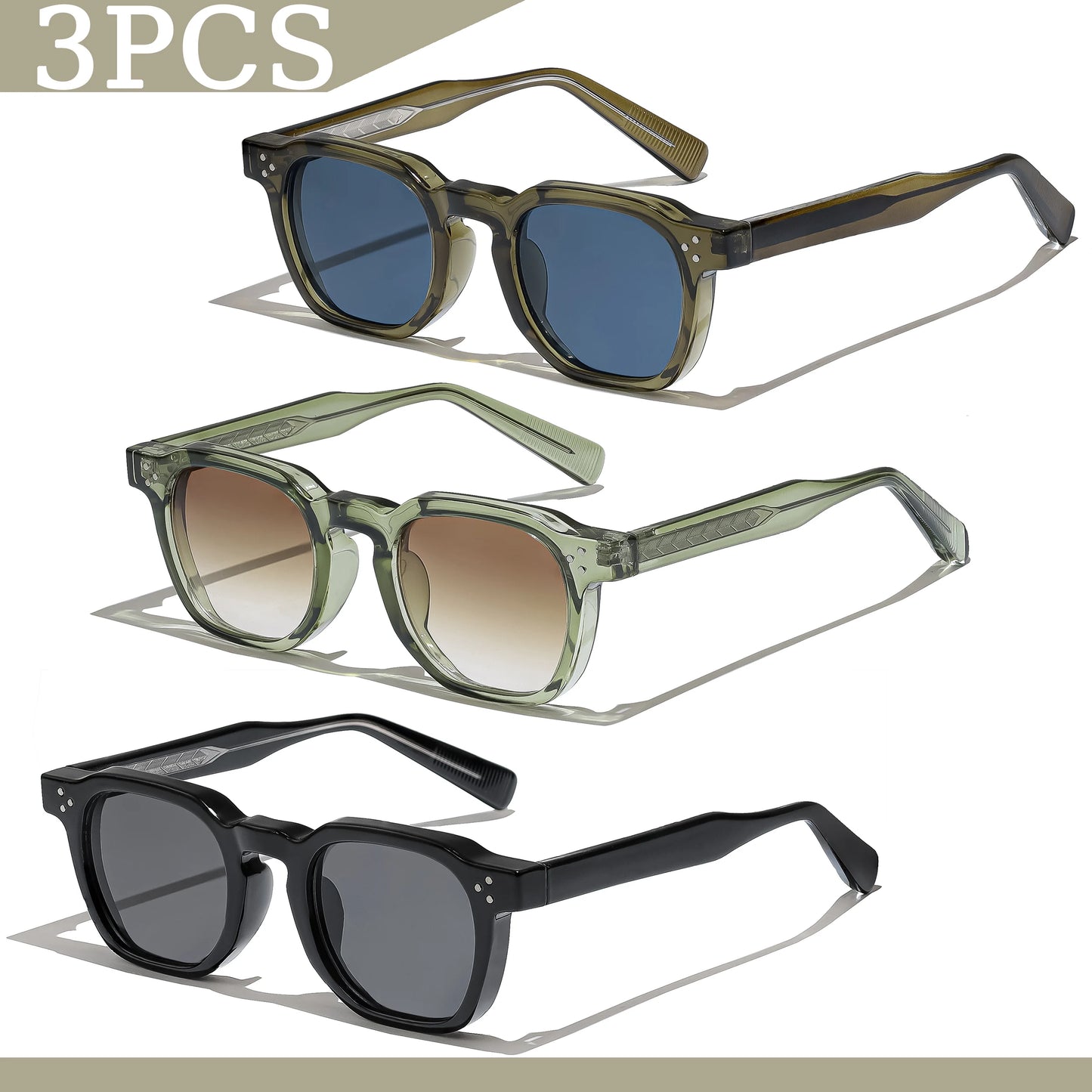 Lunettes de soleil carrées rétro pour hommes — mode punk, femmes, voyage, UV400, lot 1/2/3 pièces