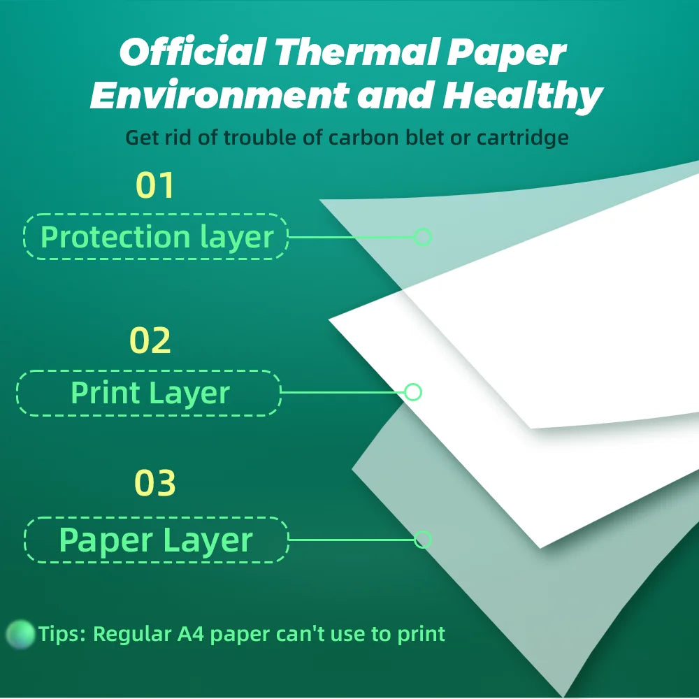 Papier thermique A4 pour imprimante portable — séchage rapide, continu, 2 rouleaux