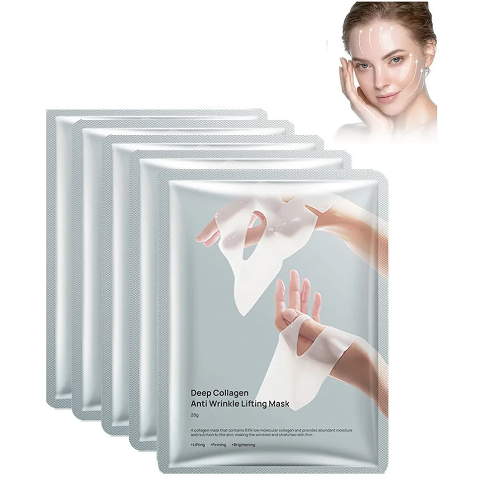 Masque liftant anti-rides au collagène profond Masque facial au collagène pendant la nuit, masque au collagène profond pour soulever, raffermissant, hydratant (paquet de 5)
