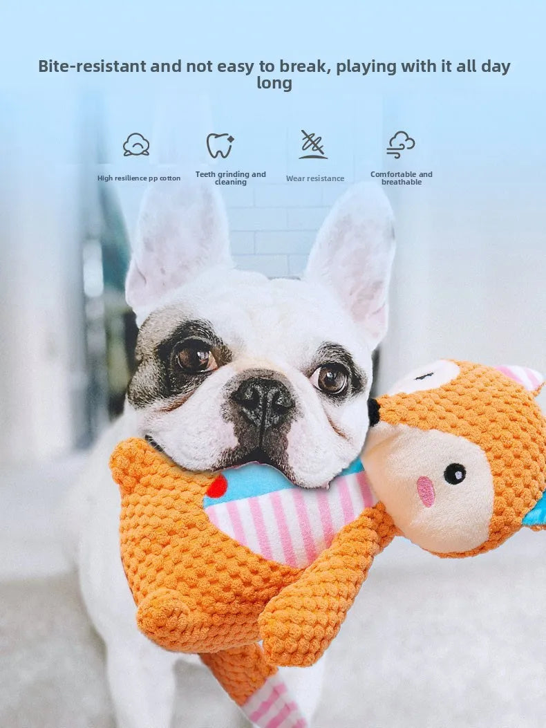 Jouet en peluche pour chien, mignon renard, éléphant, résistant aux morsures, interactif, grinçant, jouet à mâcher, nettoyage des dents de chien, poupée sonore, jouet à mâcher