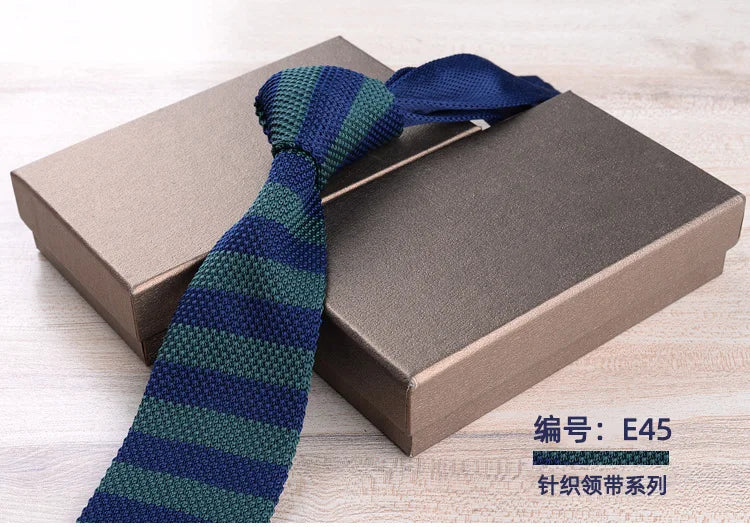 Corbatas de punto retro con rayas para hombres, estilo británico informal, formal de negocios, azul marino, rojo, marrón, corbatas hechas a mano, corbatín para esmoquin