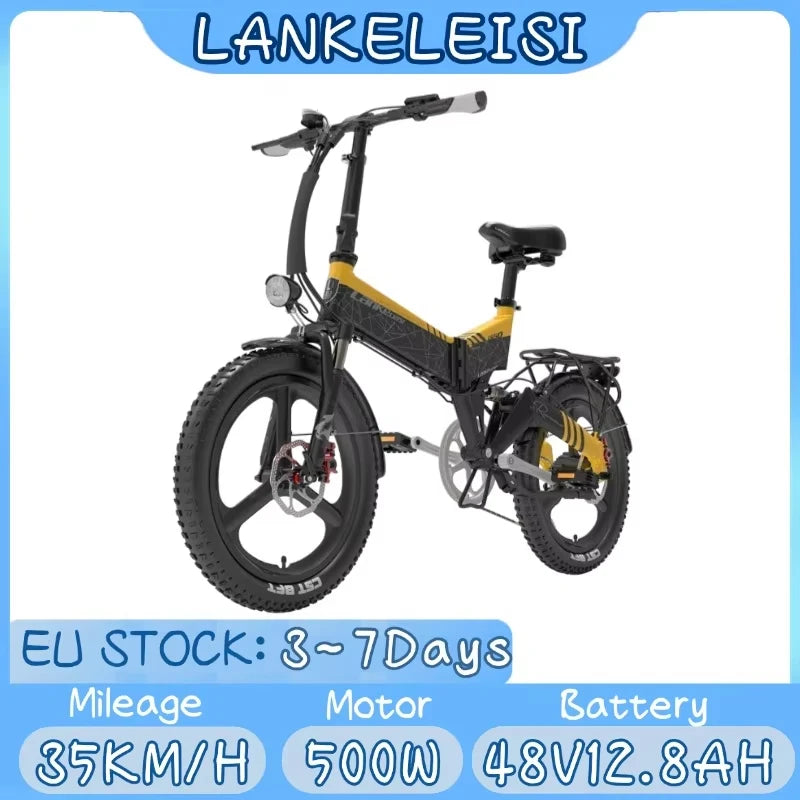 LANKELEISI-G650 Folding Electric Bicycle, 20 Inch, 500W, 48V, 12.8 Ah, with Lithium Battery, City, Adult
