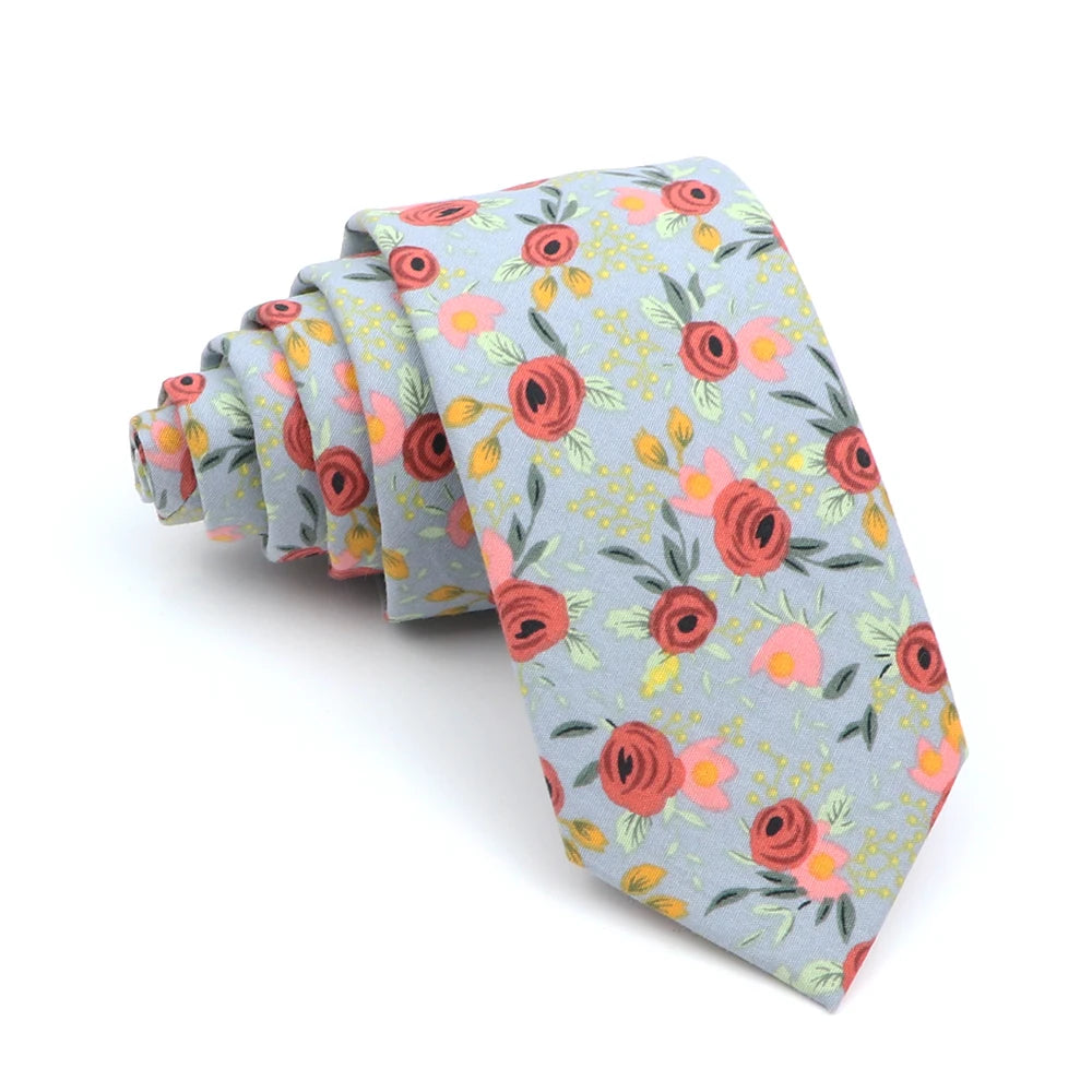 Cravate florale élégante pour hommes et femmes — 100% coton, fleur Paisley, étroite, mariage, décontracté