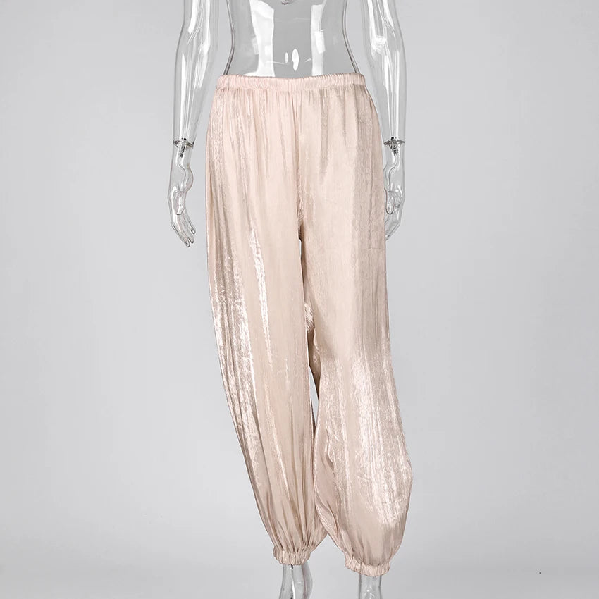 Linad élégant rose crêpe ample Bloomers pour femme rue Chic plissé pantalon femme automne Vintage taille haute pantalons longs 2025