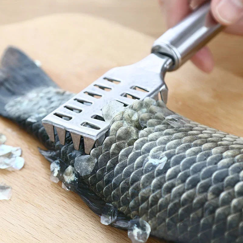 OYOO-Grattoir à écailles de poisson à double rangée en acier inoxydable, chaîne multi-usages, couteau de détartrage, outil de brosse à poisson, 1PC